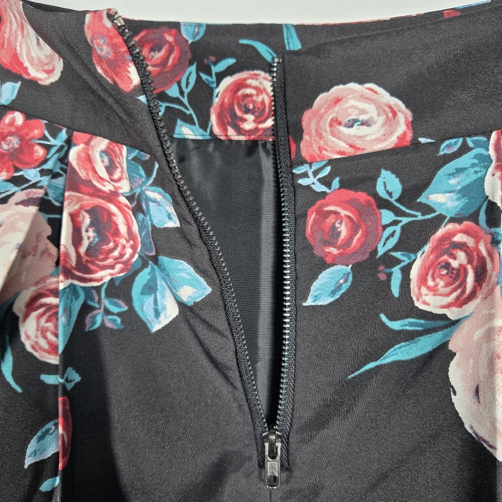 NEW Heart Soul Black Floral Pleated Front A-Line Skirt Juniors Size 9 - Picture 10 of 13